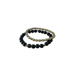 Black and Gold Beaded Bracelets With Elastic Stretch - OS - Metal and Plastic